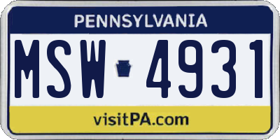 PA license plate MSW4931