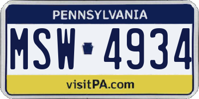 PA license plate MSW4934