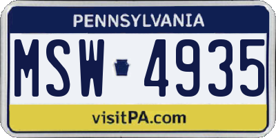 PA license plate MSW4935