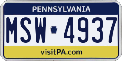 PA license plate MSW4937