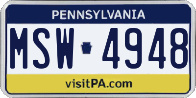 PA license plate MSW4948