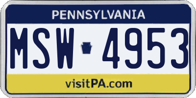 PA license plate MSW4953