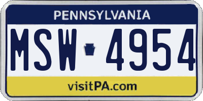 PA license plate MSW4954