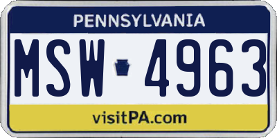 PA license plate MSW4963