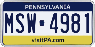 PA license plate MSW4981
