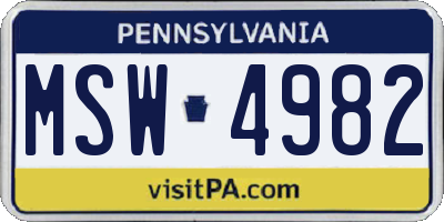 PA license plate MSW4982
