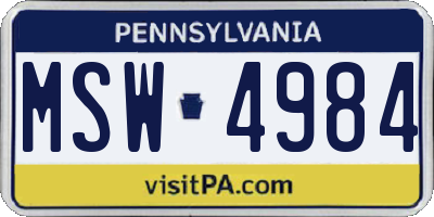 PA license plate MSW4984
