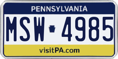 PA license plate MSW4985