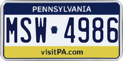 PA license plate MSW4986