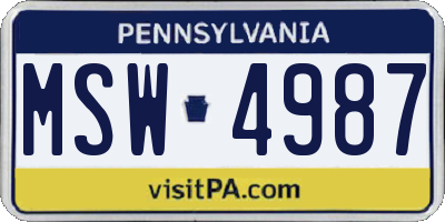 PA license plate MSW4987