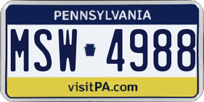 PA license plate MSW4988
