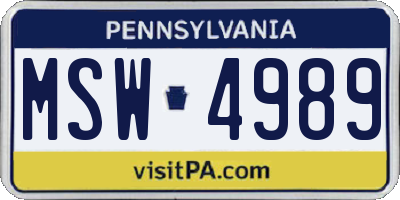 PA license plate MSW4989