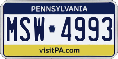 PA license plate MSW4993