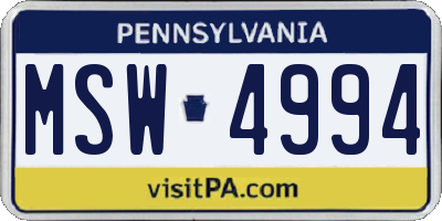 PA license plate MSW4994