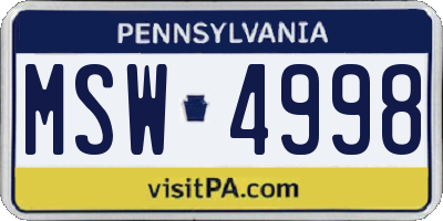 PA license plate MSW4998
