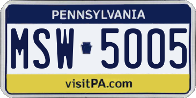 PA license plate MSW5005