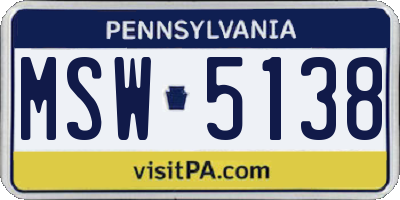 PA license plate MSW5138