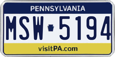 PA license plate MSW5194