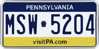 PA license plate MSW5204