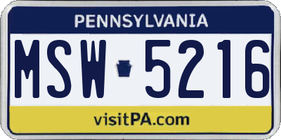 PA license plate MSW5216
