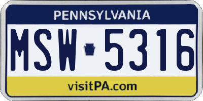 PA license plate MSW5316