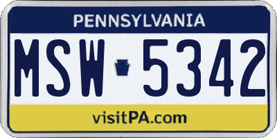 PA license plate MSW5342