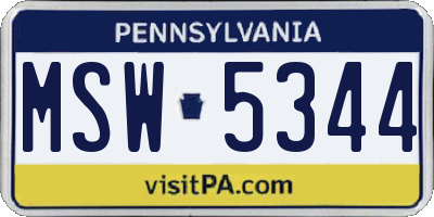 PA license plate MSW5344