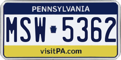 PA license plate MSW5362