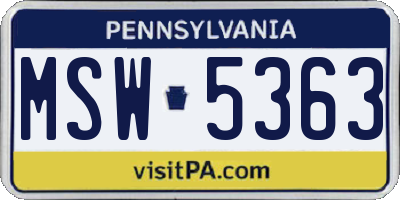 PA license plate MSW5363