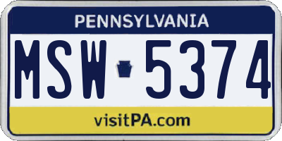 PA license plate MSW5374