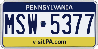 PA license plate MSW5377