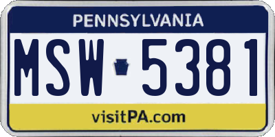 PA license plate MSW5381