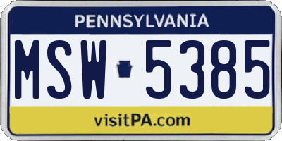 PA license plate MSW5385