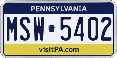PA license plate MSW5402