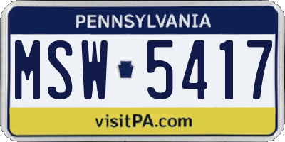 PA license plate MSW5417