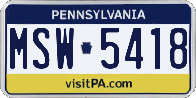 PA license plate MSW5418