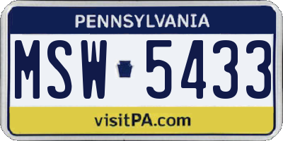 PA license plate MSW5433