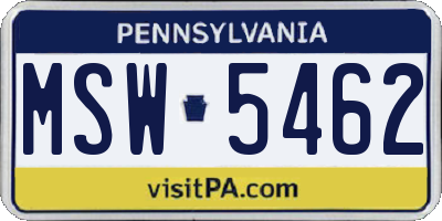 PA license plate MSW5462
