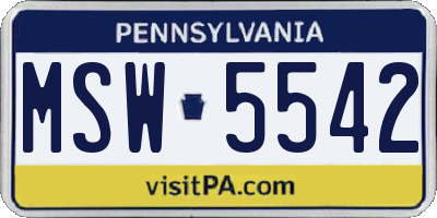 PA license plate MSW5542