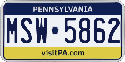 PA license plate MSW5862