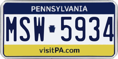 PA license plate MSW5934