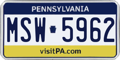 PA license plate MSW5962