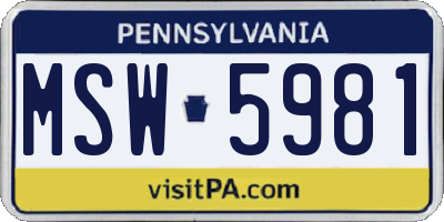 PA license plate MSW5981