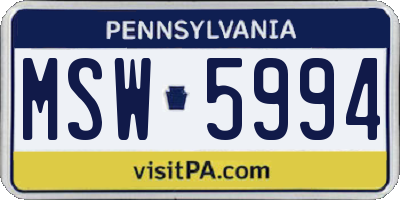 PA license plate MSW5994