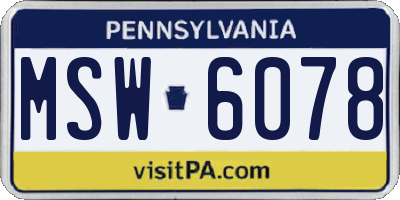 PA license plate MSW6078