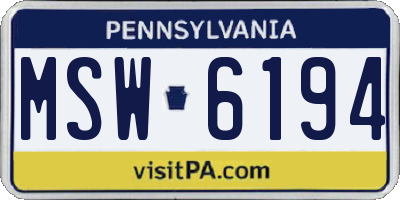 PA license plate MSW6194