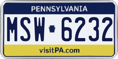 PA license plate MSW6232