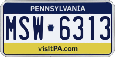 PA license plate MSW6313