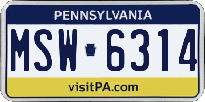 PA license plate MSW6314