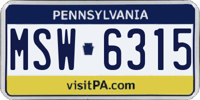 PA license plate MSW6315